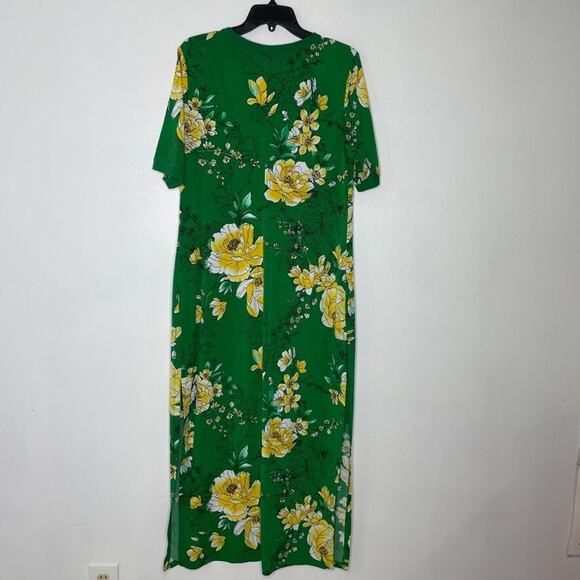 G.I.L.I Green Floral Shift Maxi Dress L Stretchy Tropical Resort Vacation - Picture 4 of 7